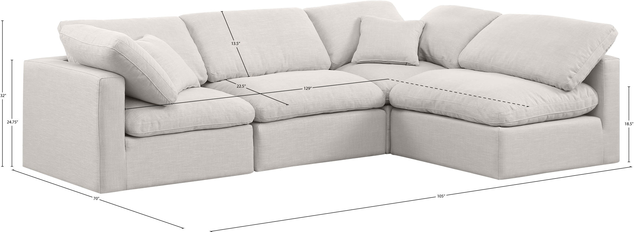 Indulge - Linen 4 Piece Modular Sectional