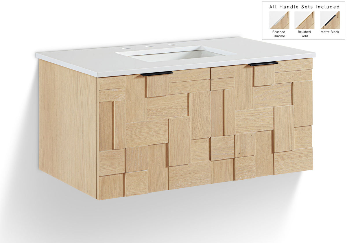 Leonardo - Engineered Stone And Solid Wood 24" Wall Mounted Bathroom Vanity