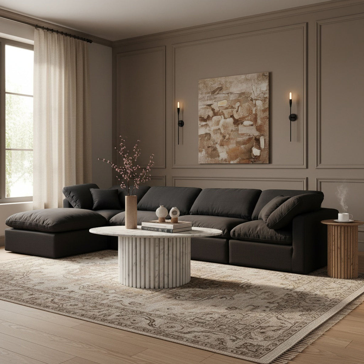 Indulge - Linen 5 Piece Modular Sectional With Chaise