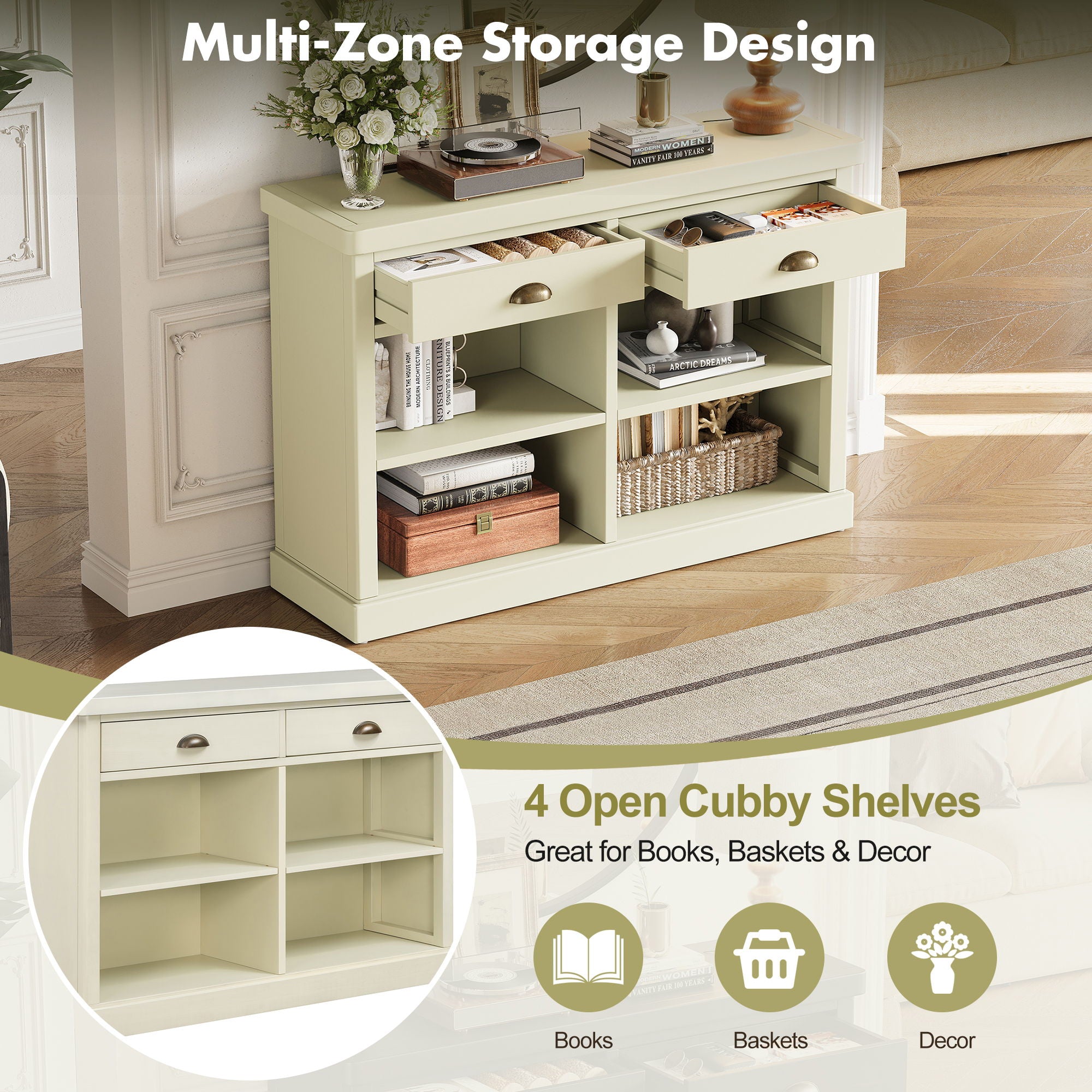 Console Table With 2 Drawers And Open Shelves