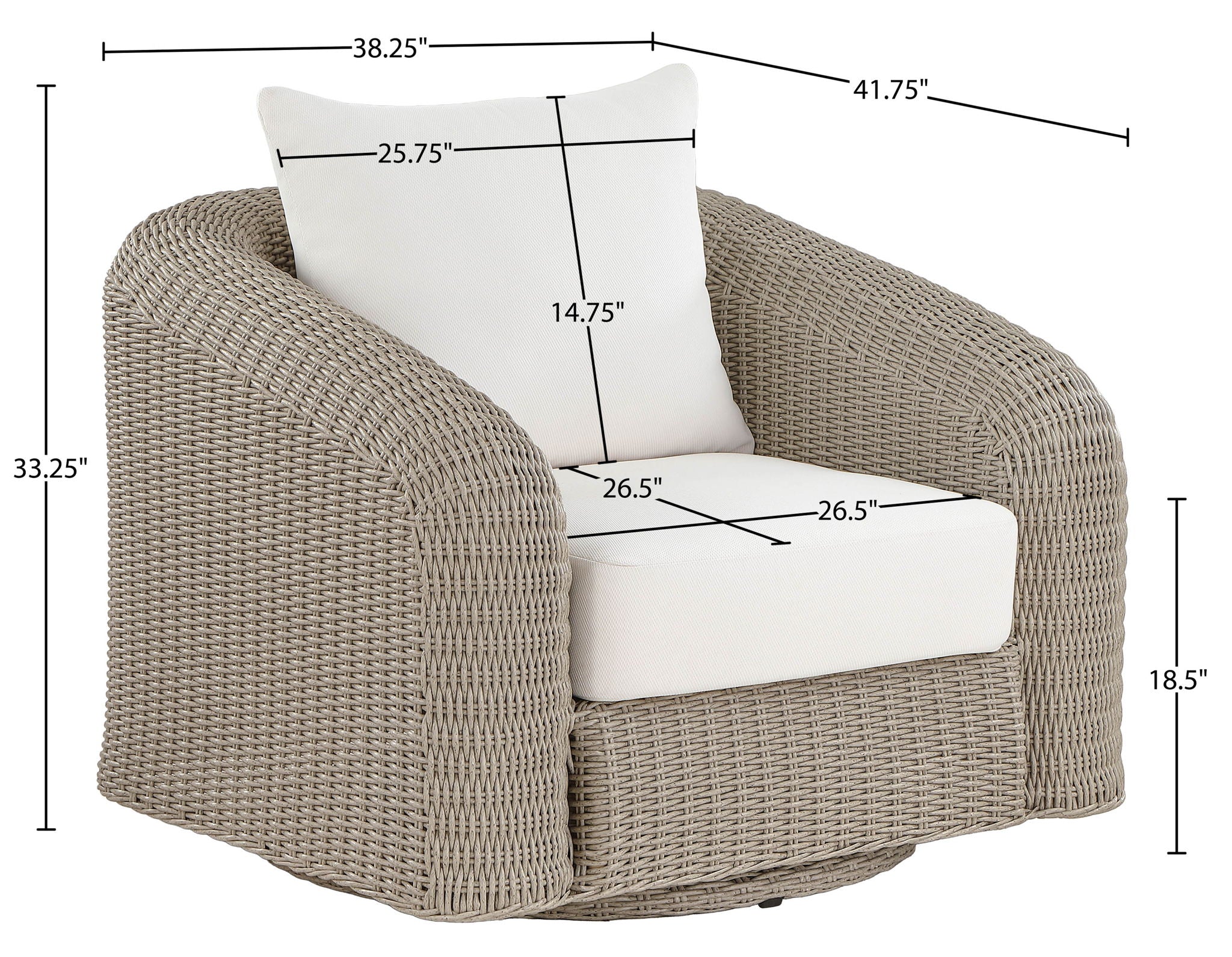 Seacrest - Olefin Water Resistant Fabric And Wicker Outdoor Patio Swivel Chair