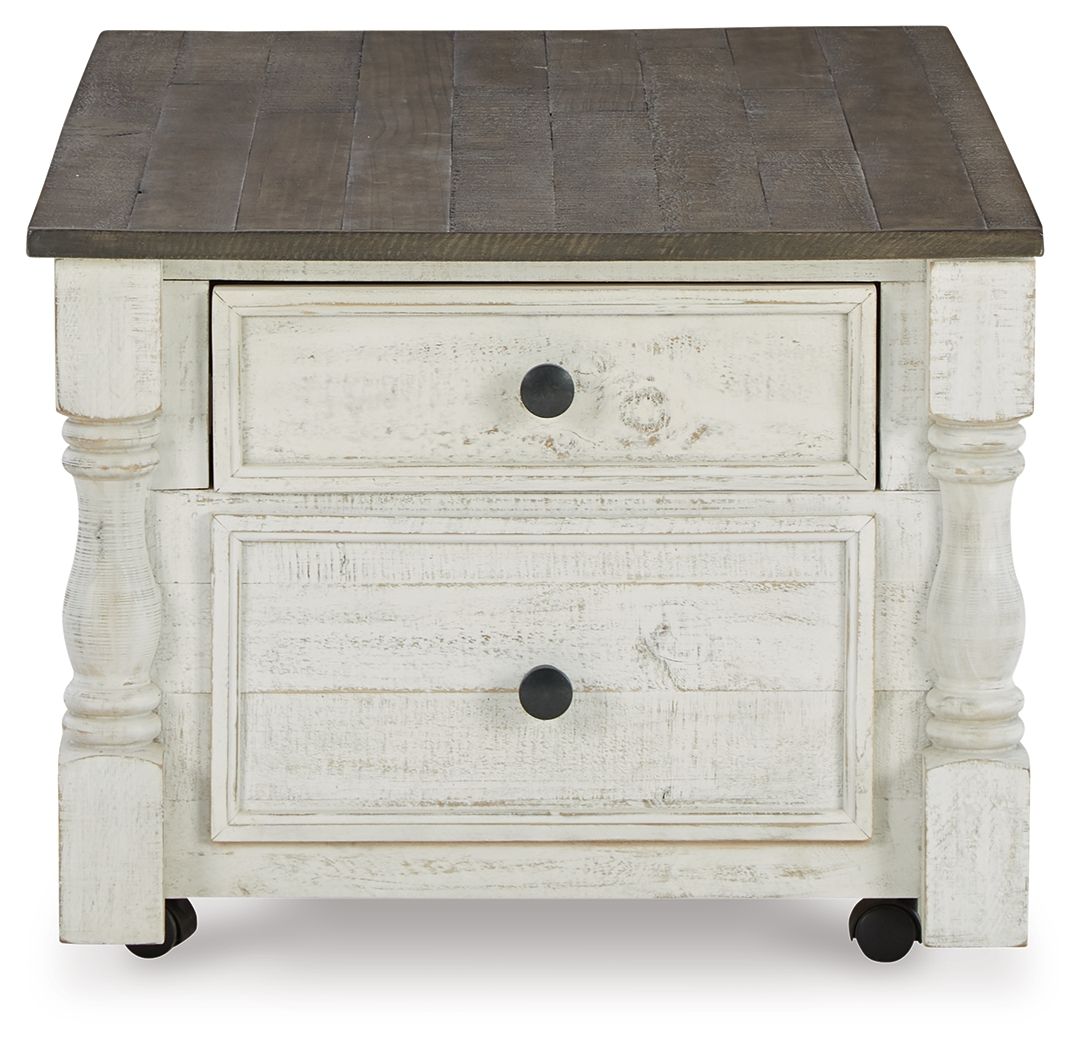 Havalance - Lift Top Cocktail Table with Storage Drawers - White / Gray