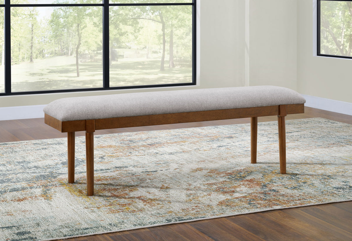 Lyncott - Large Upholstered Dining Room Bench - Gray / Brown