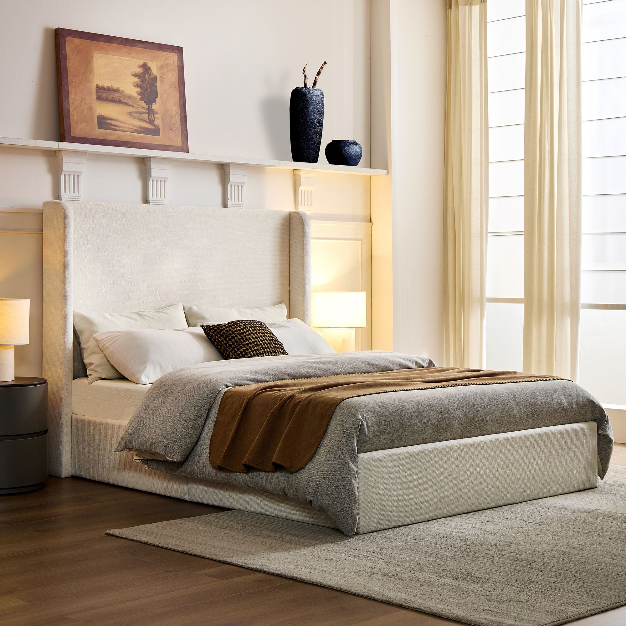 Carmen - California King Size Upholstered Wingback Bed - Ivory