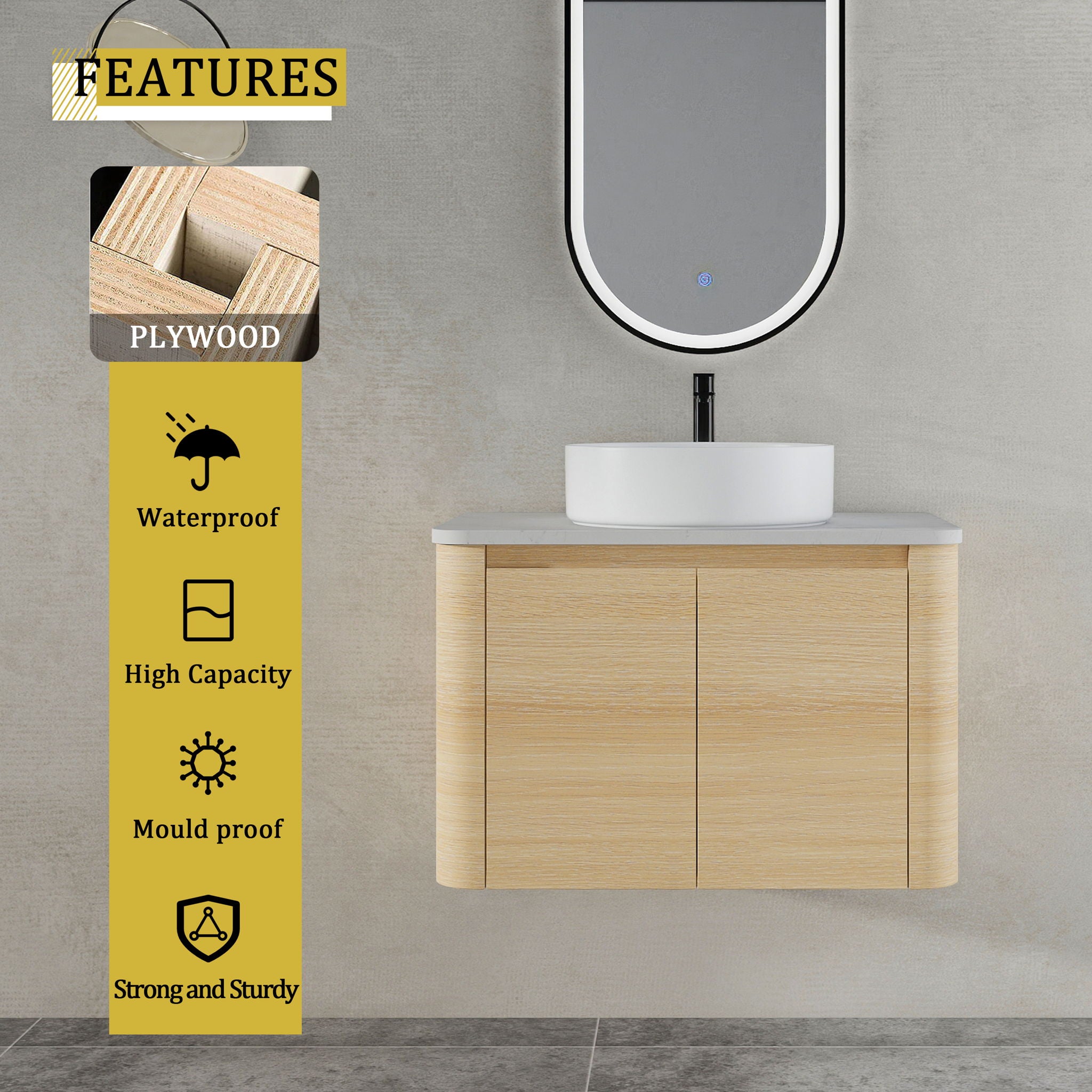 Mounted Bathroom Vanity With Art Sink & 2 Soft Close Doors