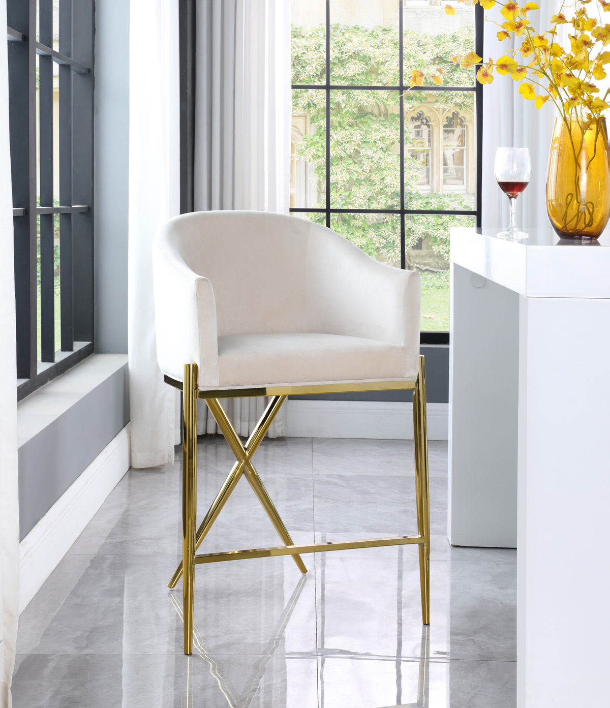 Xavier - Counter Stool with Gold Legs