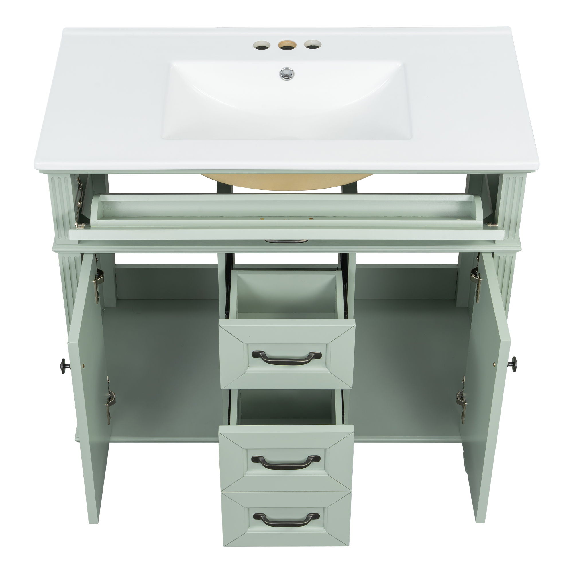 Bathroom Vanity With Sink, Flip-Out Top Drawer, Soft Close Doors, 2 Storage Drawers