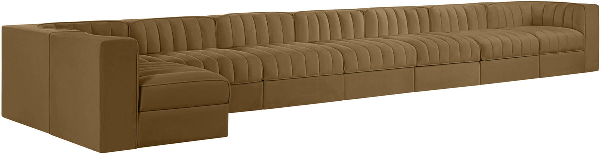 Rummi - Velvet Performance Fabric Upholstered 8 Piece Modular Sectional, L-Shaped (Right)