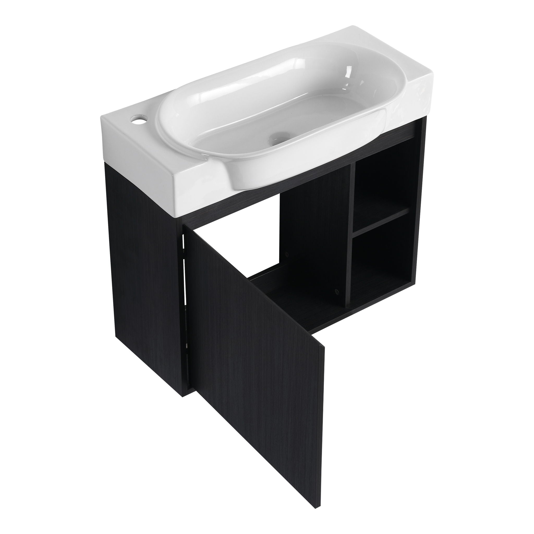 28" Wall Mounted Bathroom Vanity With Sink & Soft Close Door - Black Chestnut