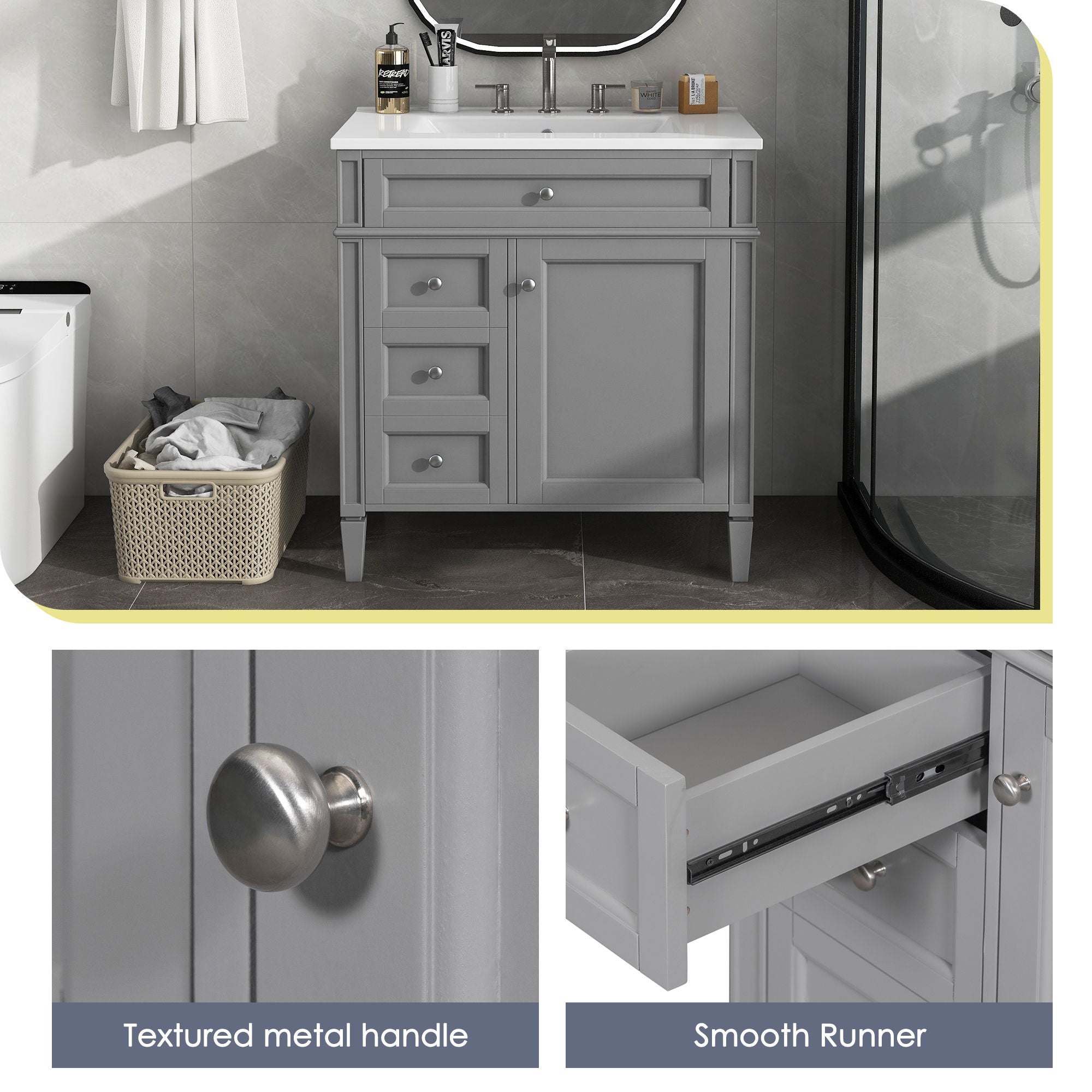 Bathroom Vanity With Top Sink, Storage Cabinet With 2 Drawers, Tip Out Drawer