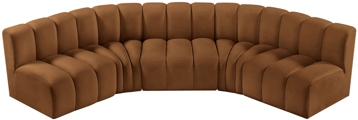 Arc - Velvet 5 Piece U-Shaped Modular Sofa - Saddle