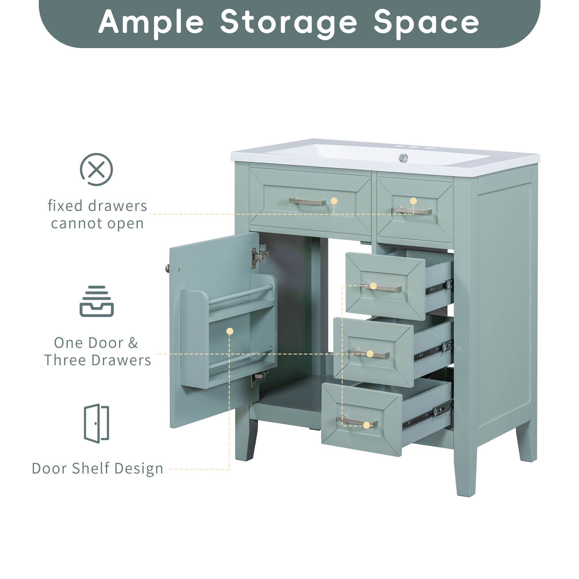 Modern Bathroom Vanity With Sink Combo, 3 Drawers