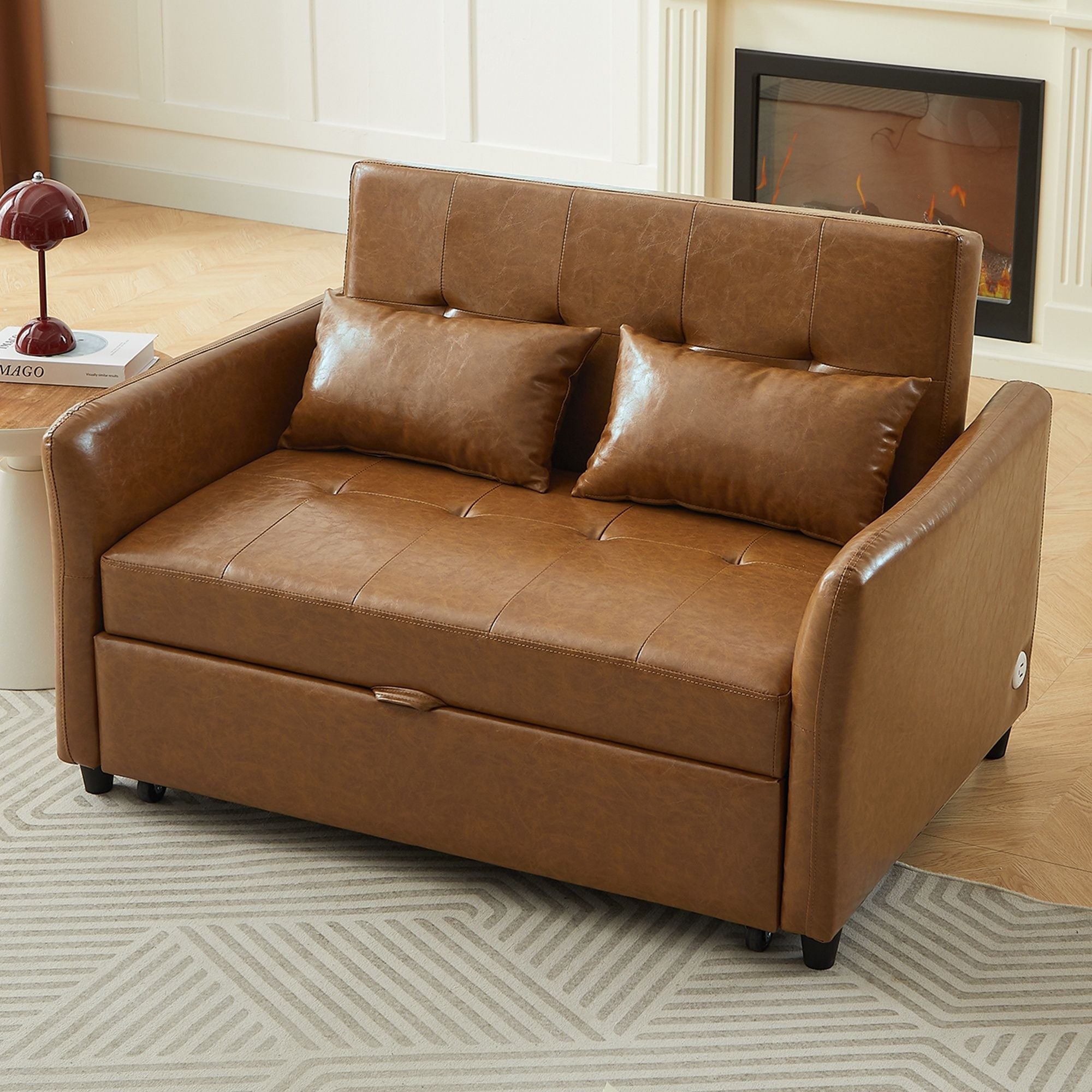 Convertible Sleeper Sofa Bed With 3 USB Ports