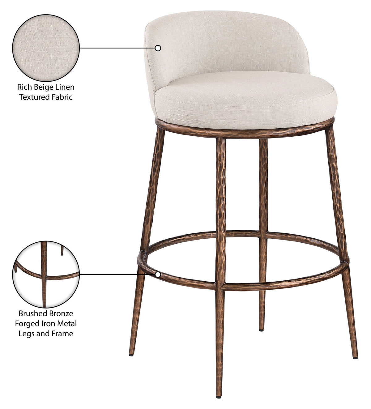 Ferro - Performance Fabric Upholstered Bar Stool - Antique Bronze