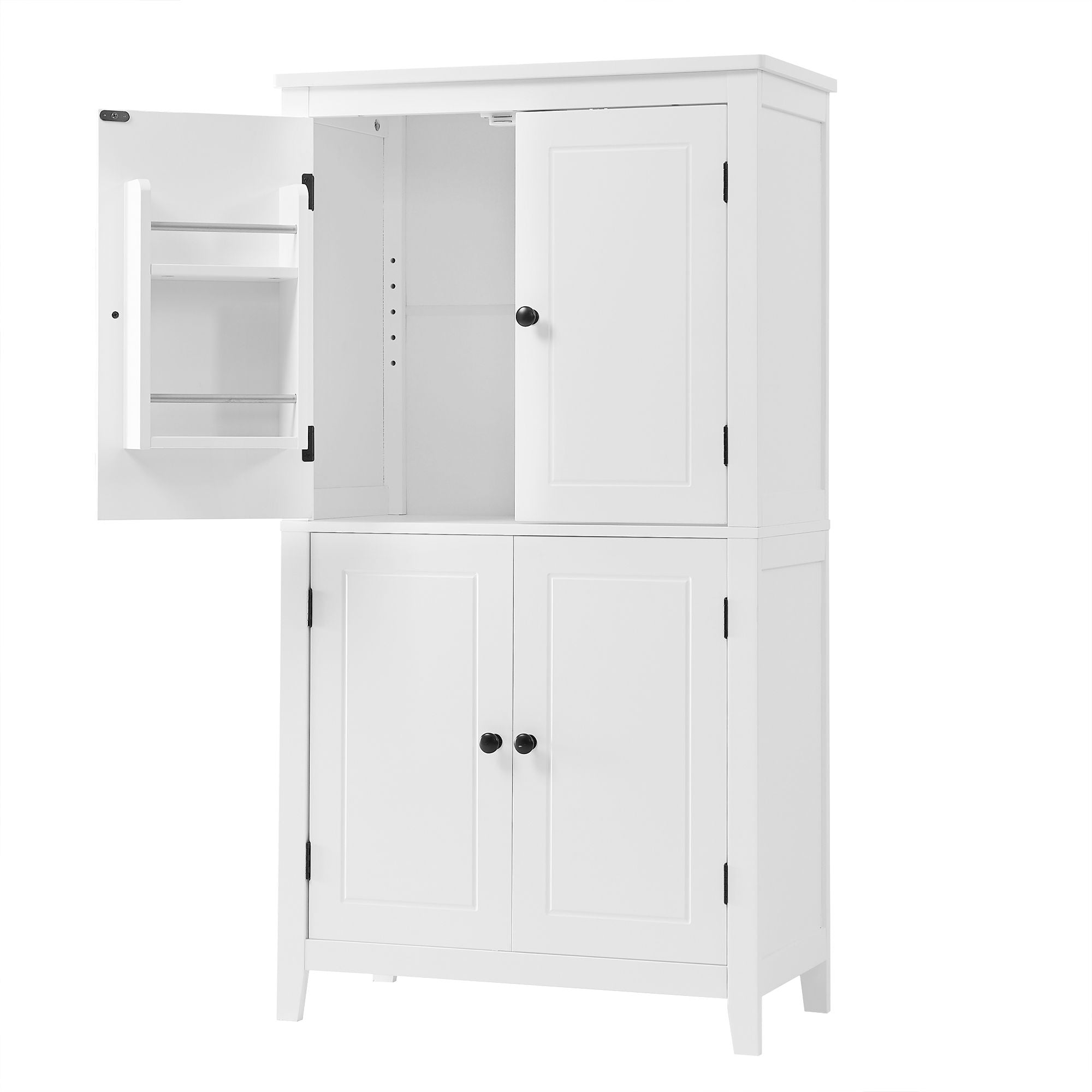 Elegant Bathroom Floor Storage Cabinet With 4 Doors, Adjustable Shelves