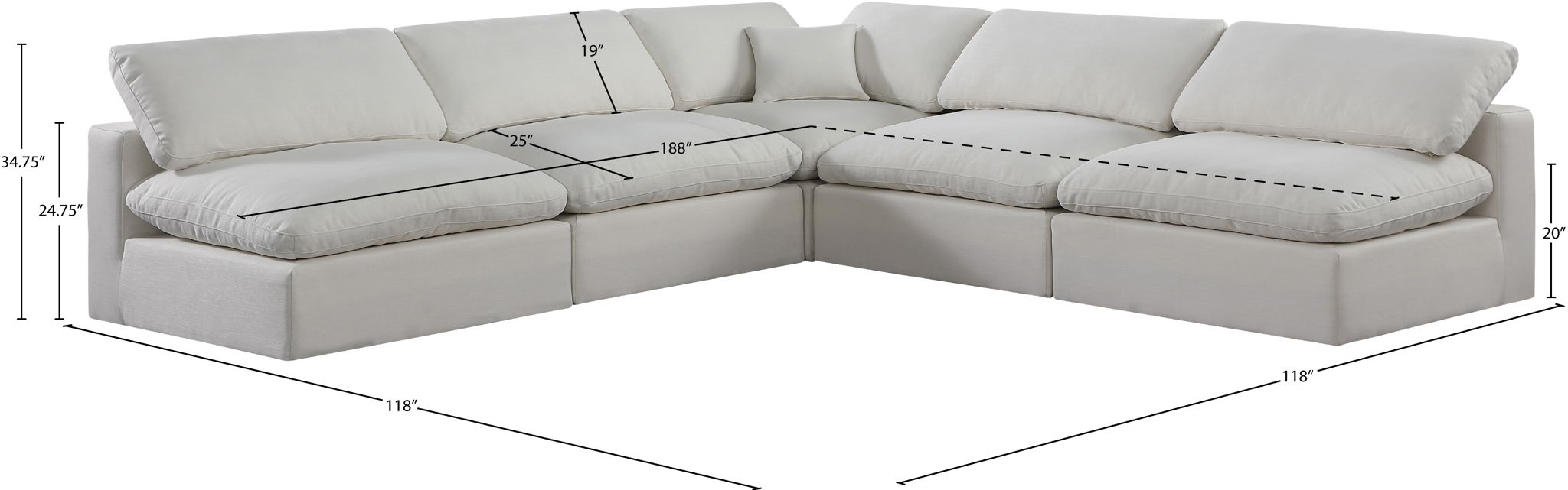 Comfy - 5 Piece Linen Modular Corner Armless Sectional
