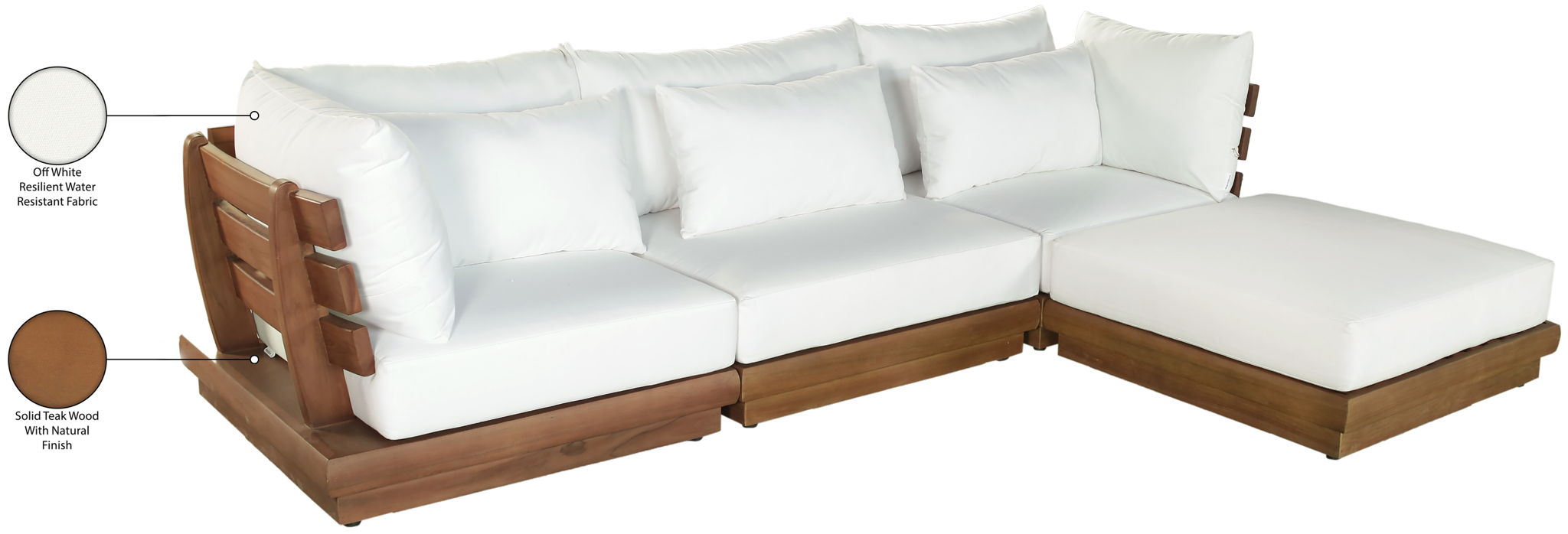 Mirella - 4 Piece Water Resistant Fabric Outdoor Patio Modular Sectional