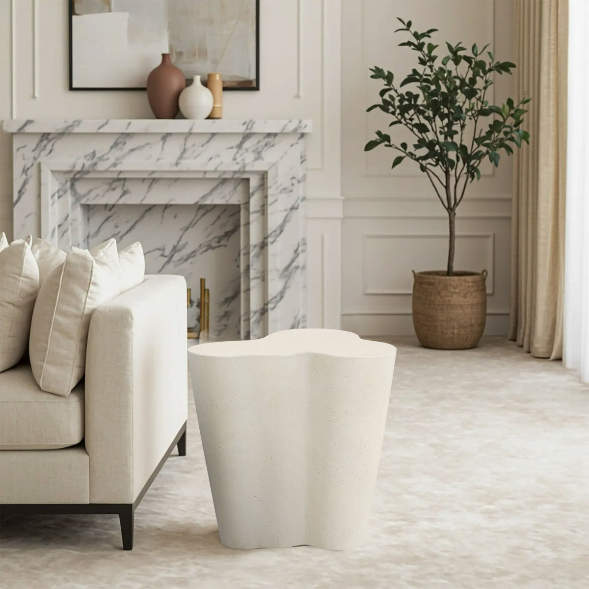 Monza - Concrete And Fiberglass Indoor / Outdoor End Table - Cream