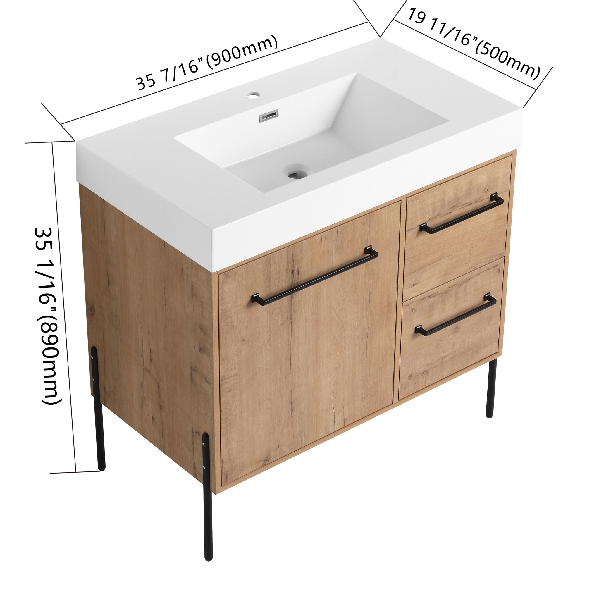 36" Freestanding Bathroom Vanity With Sink, Soft Close Doors & 2 Drawers - Imitative Oak