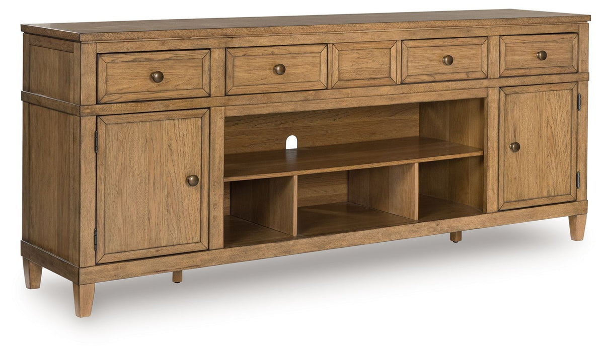 Sharlance - XL TV Stand With Fireplace Option - Light Brown