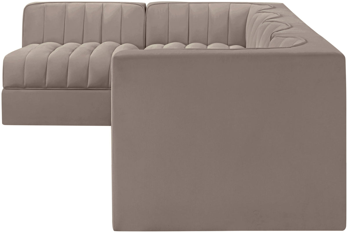 Rummi - Velvet Performance Fabric Upholstered 5 Piece Modular Sectional, L-Shaped (Right)