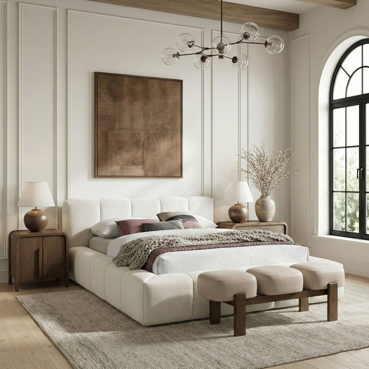 Woodcrest - Vegan Leather Upholstered Bench - Painted Brown Walnut Base