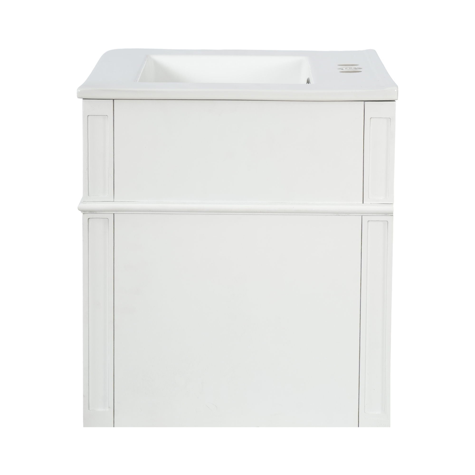 Wall Mounted Bathroom Vanity With Tip Out Drawer And Open Back Design