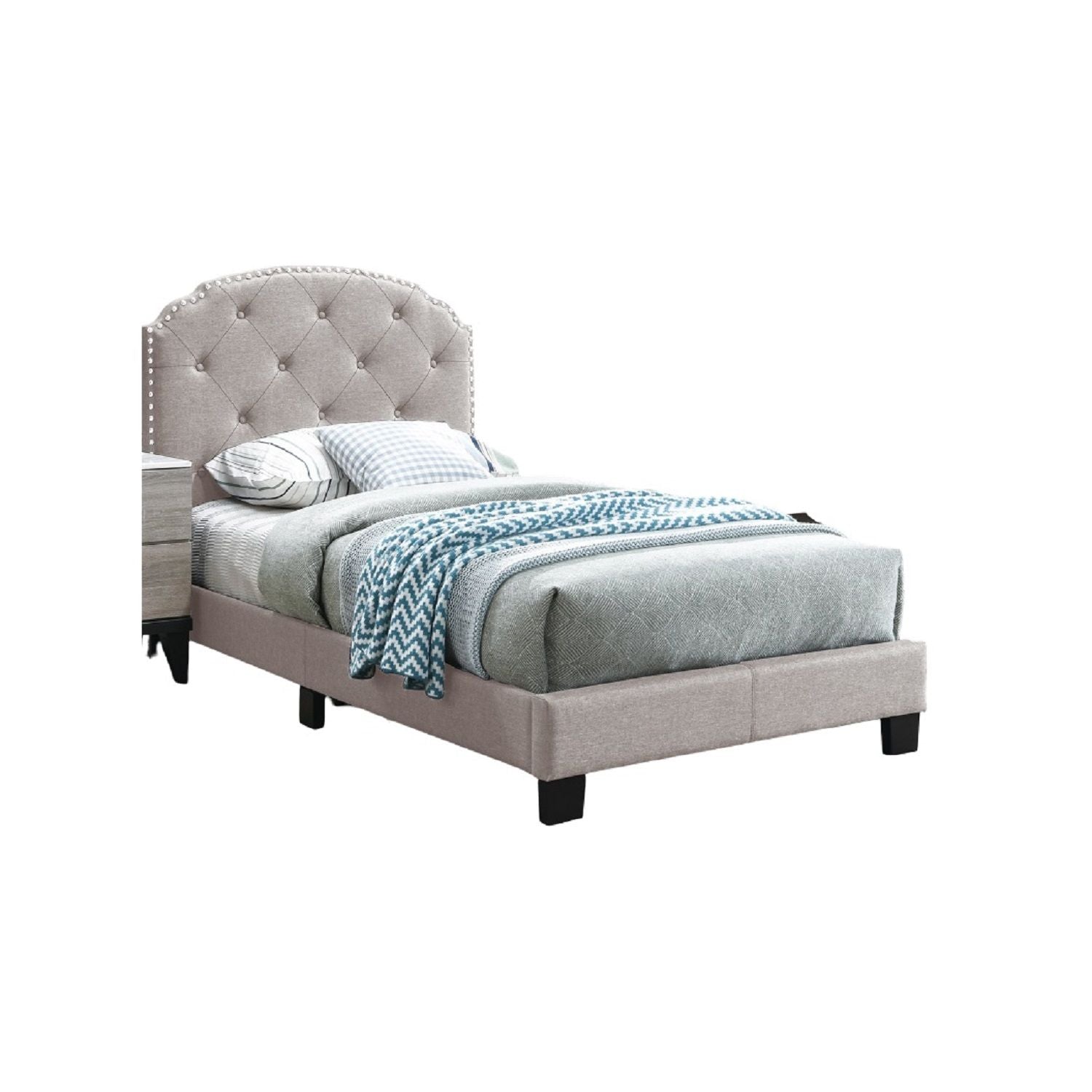 Button Tufted Bed With Nailhead Trim