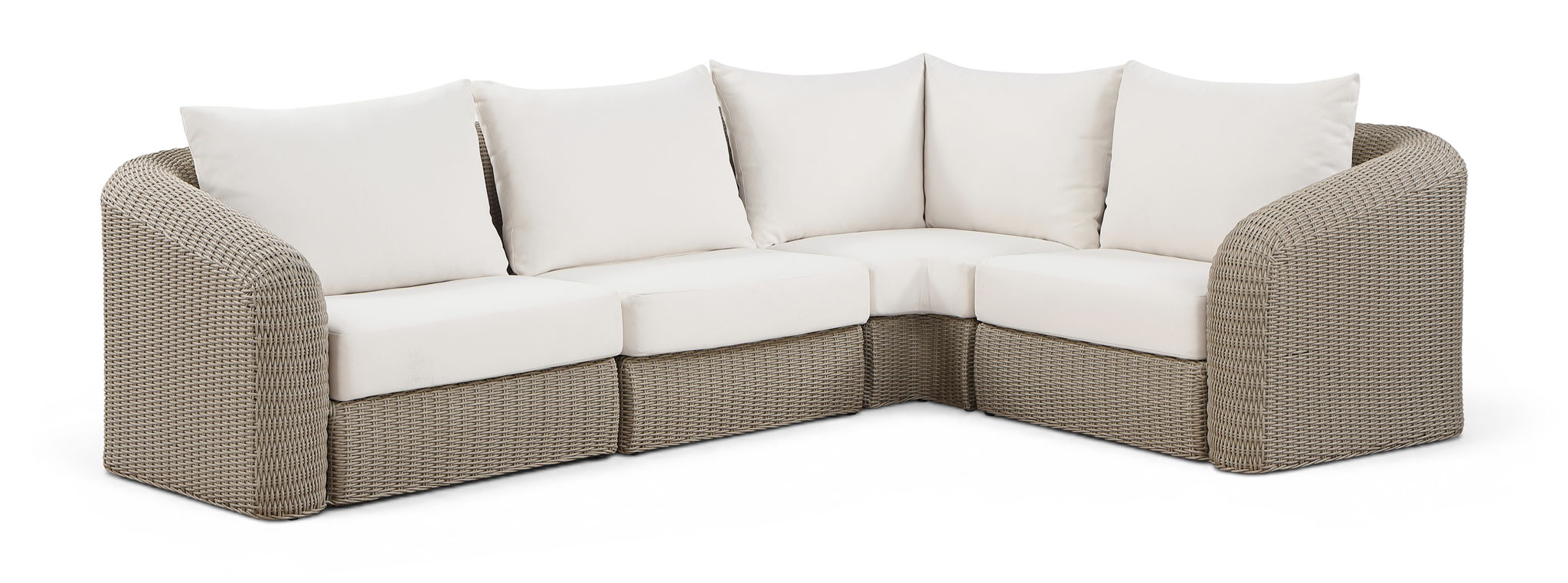 Seacrest - 123.25" Olefin Water Resistant Fabric And Wicker 4 Piece Outdoor Patio Modular Sectional