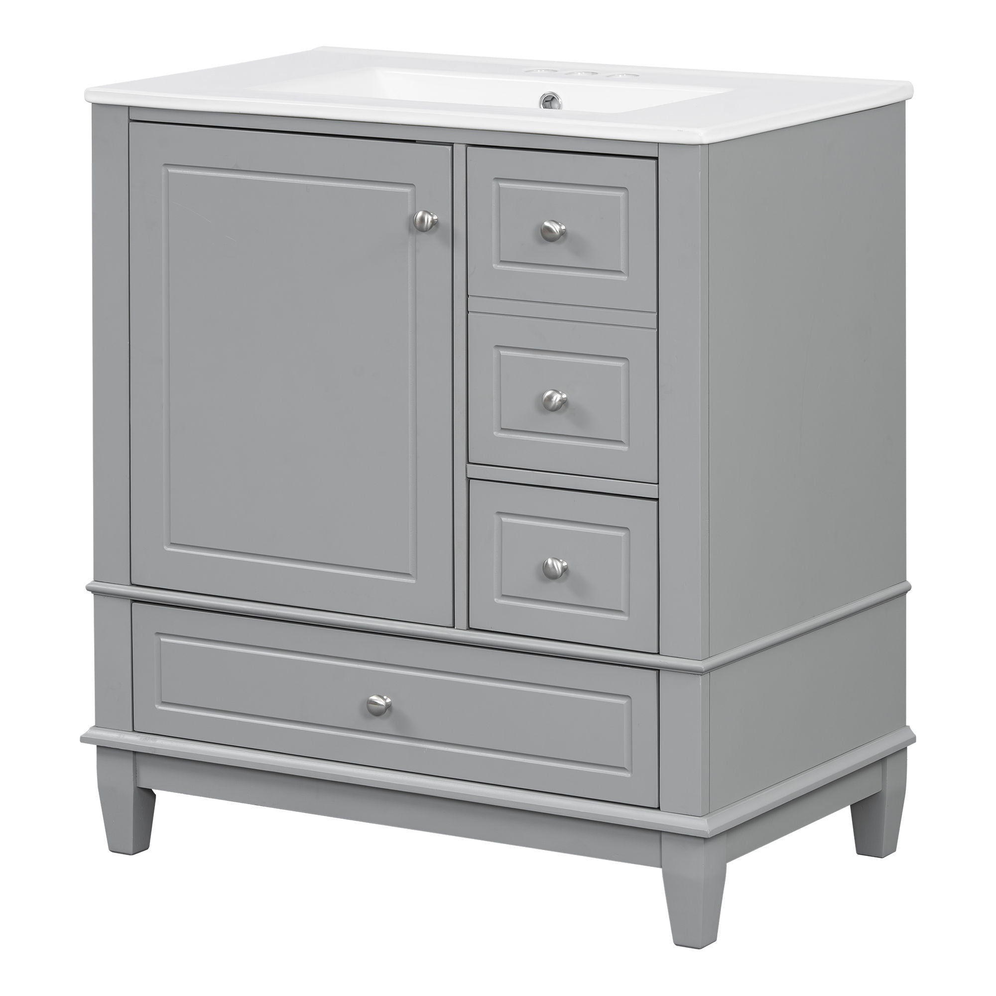 Freestanding Bathroom Vanity With Sink, Soft Close Door, 3 Drawers