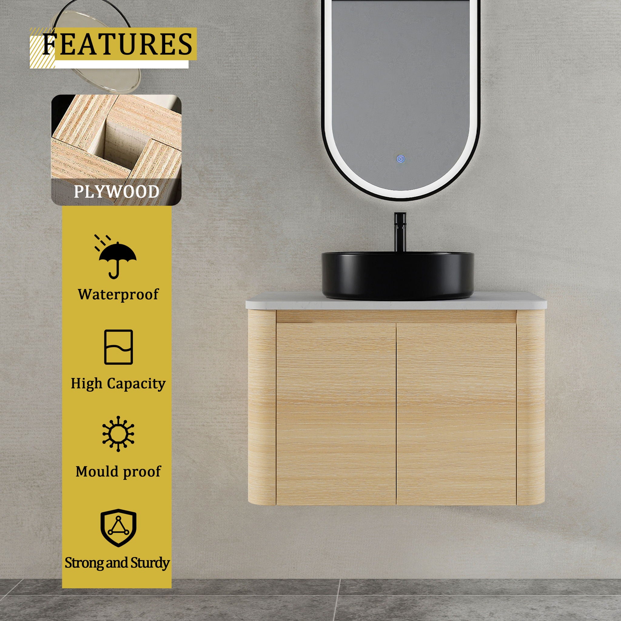 Mounted Bathroom Vanity With Art Sink & 2 Soft Close Doors