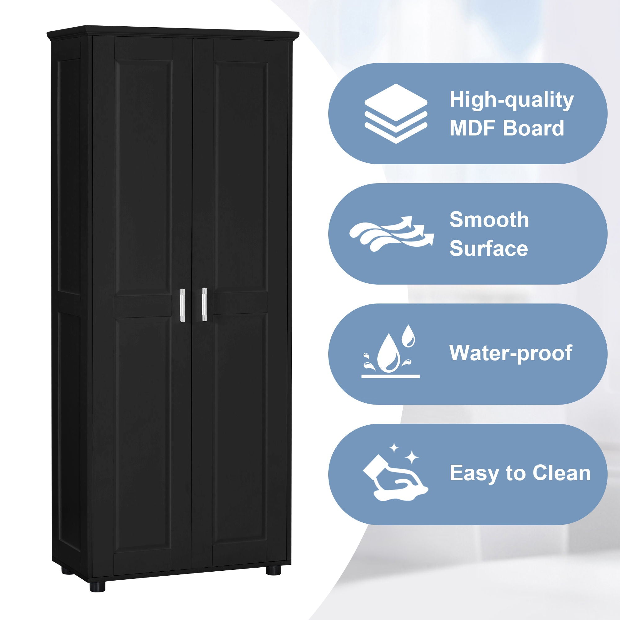 Storage Cabinet With Adjustable Shelves, 2 Doors, Rectangle Design For Bathroom