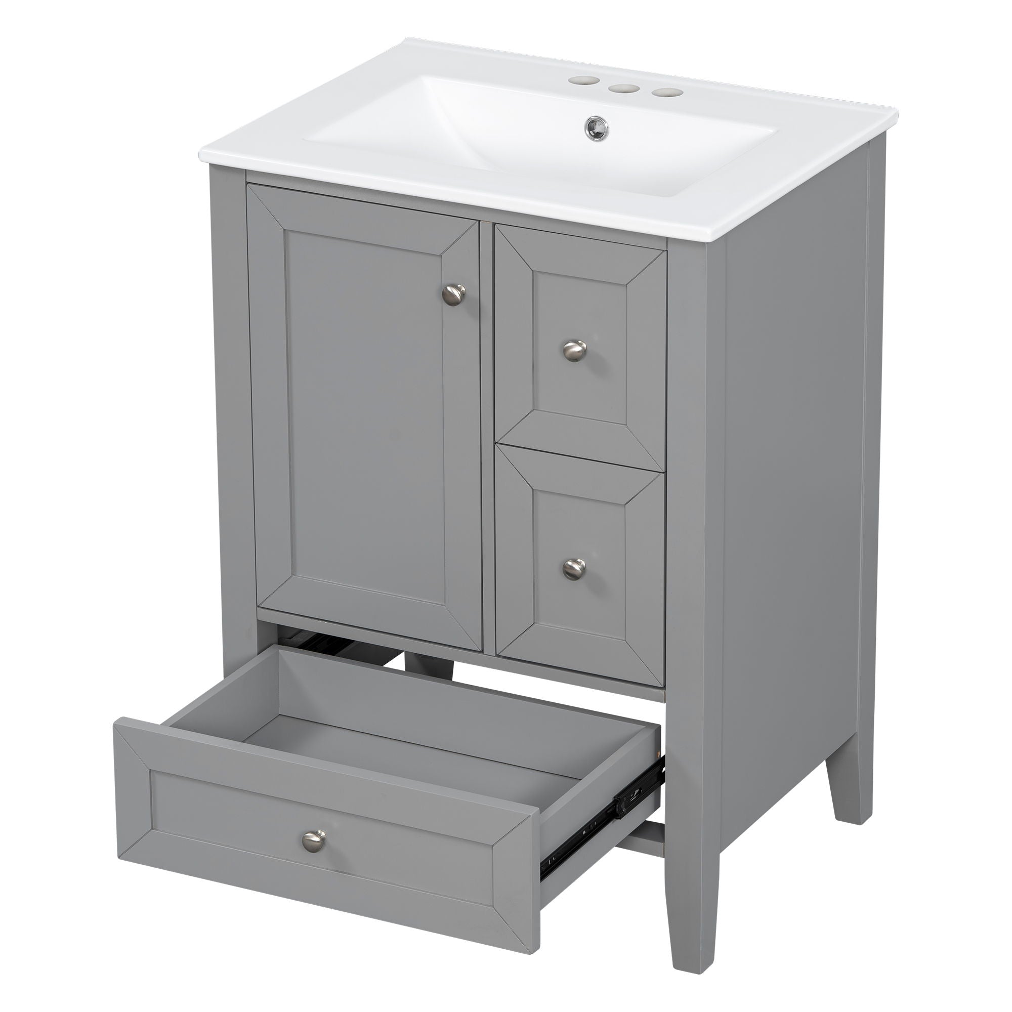 Modern Bathroom Vanity With Sink, Freestanding Cabinet With Drawers And Shelves