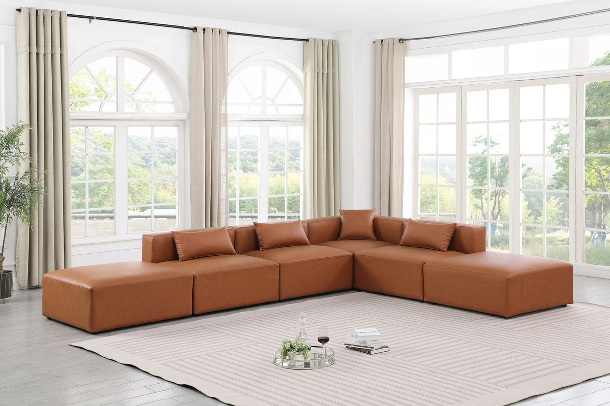 Cube - 6 Piece Modular Corner Armless Sectional - Cognac