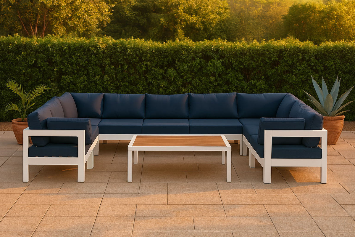 Nizuc - Outdoor Patio 9 Piece Modular Sectional With White Frame