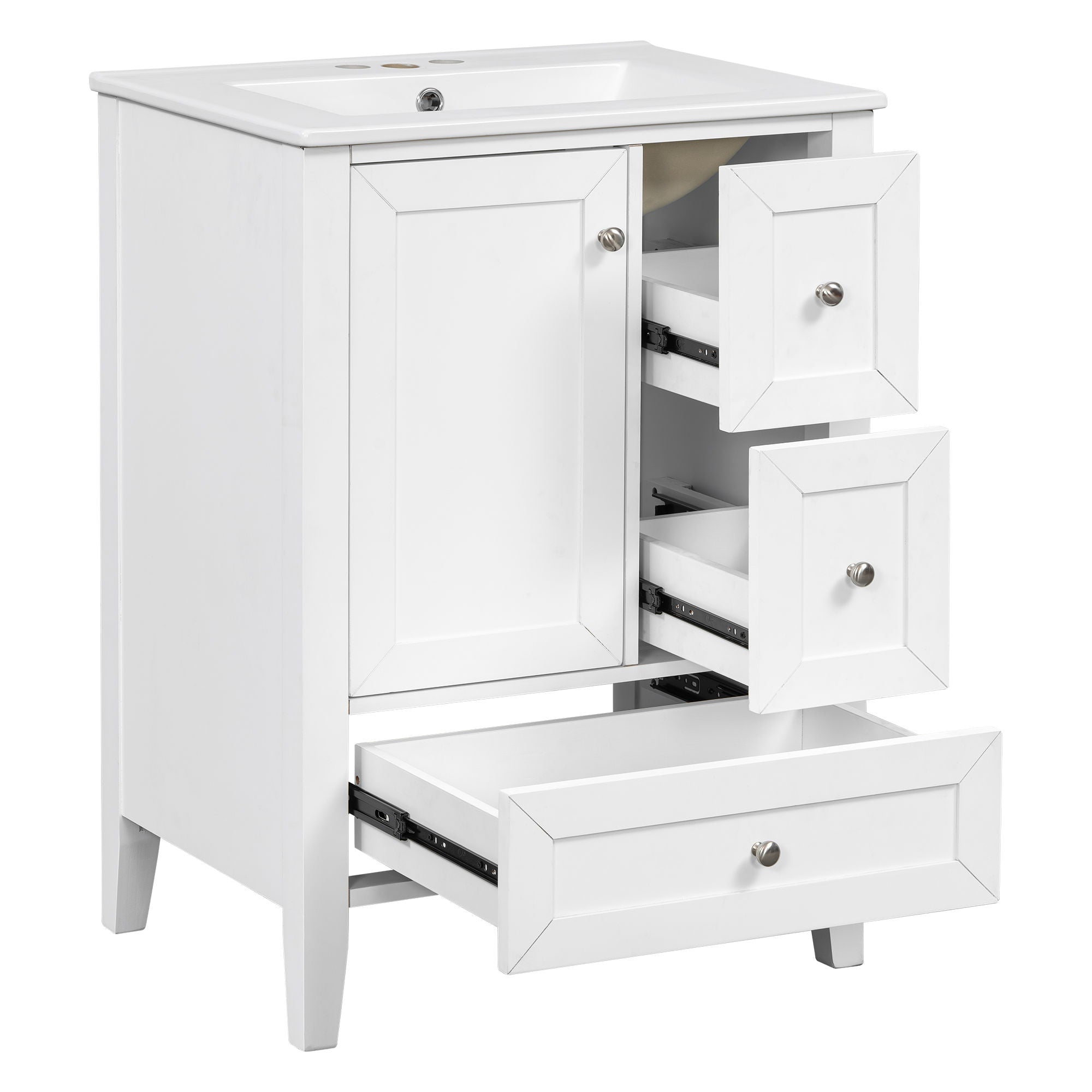 Modern Bathroom Vanity With Sink, Freestanding Cabinet With Drawers And Shelves