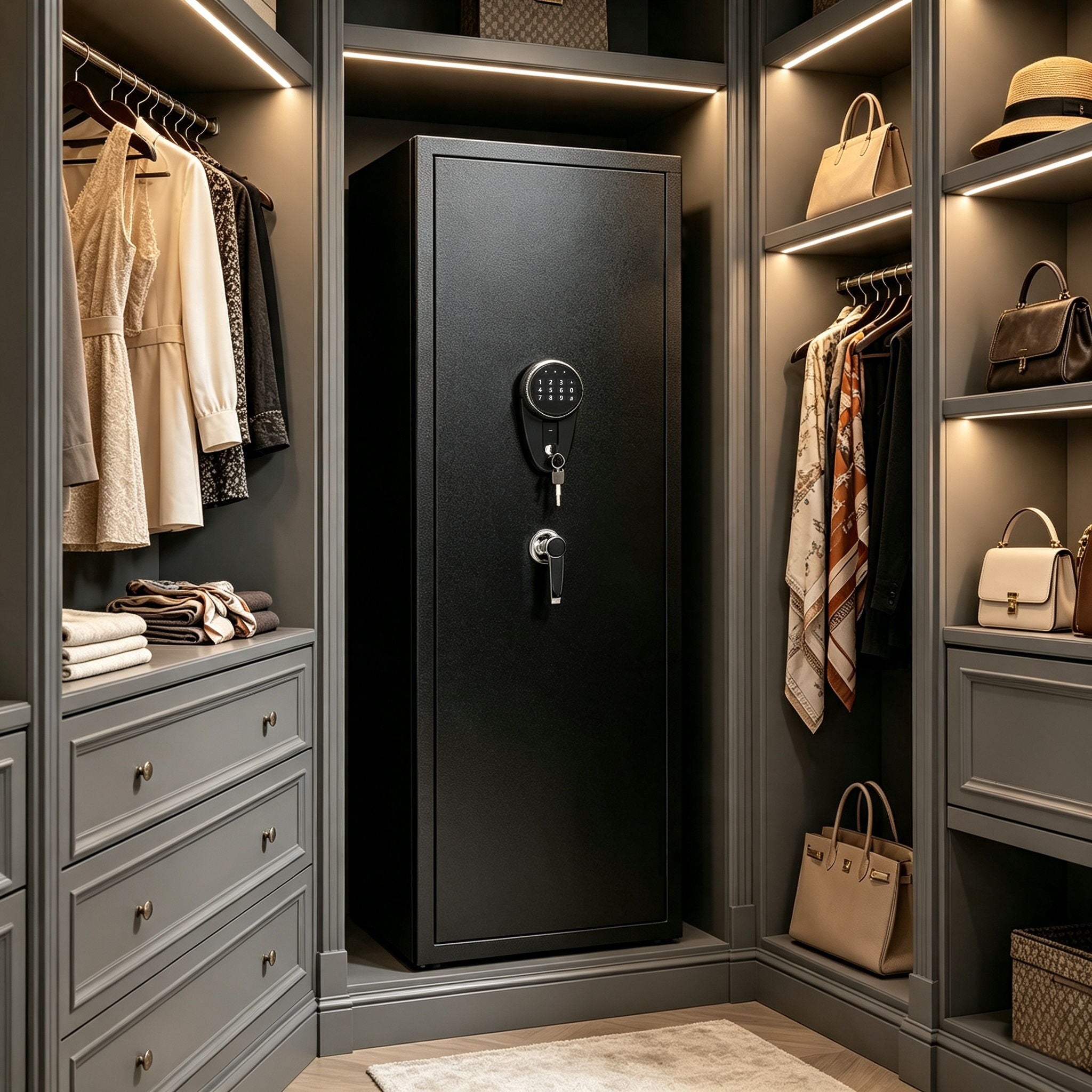 Gun Safe For Rifles & Handguns, Keypad Lock Security Storage Cabinet - Black