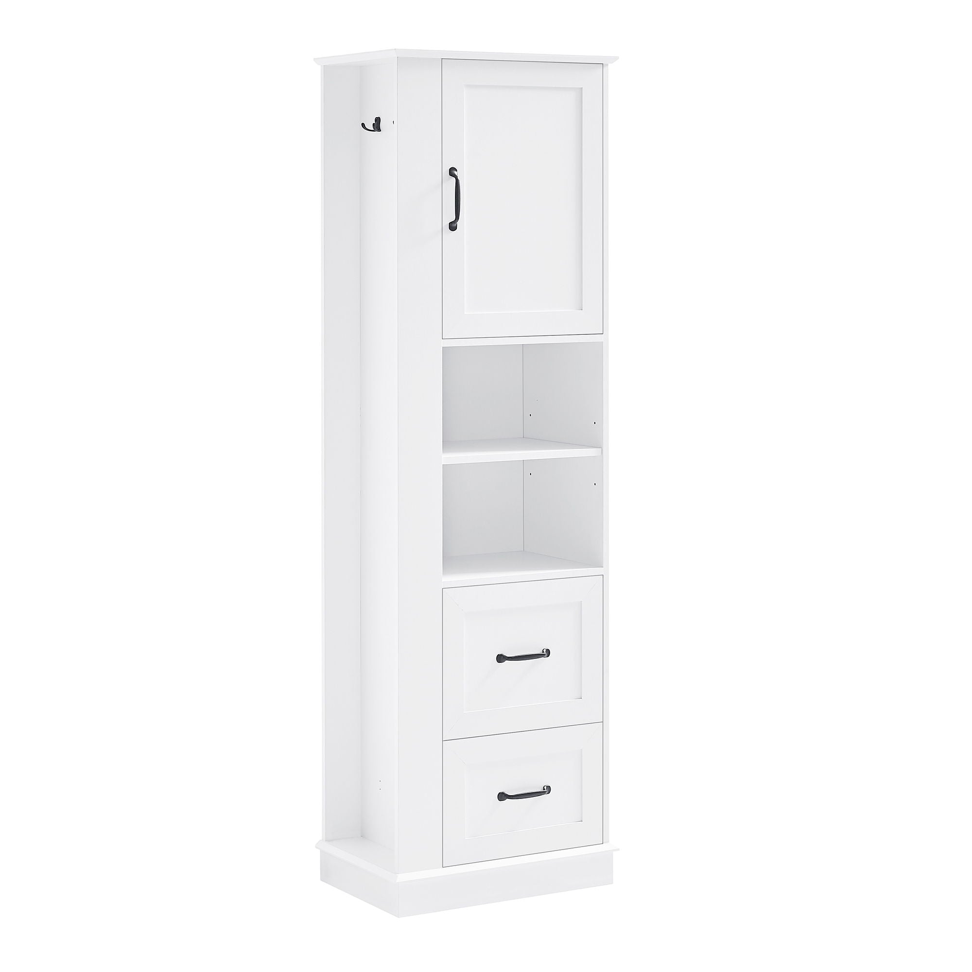 Freestanding Bathroom Storage Cabinet With Adjustable Shelves And Side Hooks Board, Rectangle Design