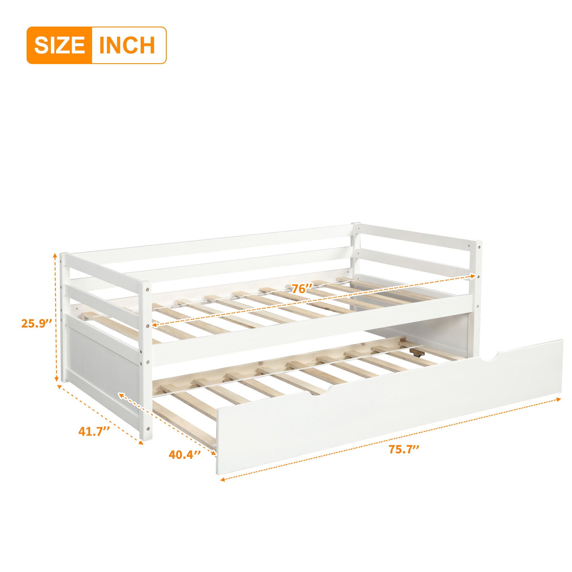 Twin Daybed With Trundle Frame Set - White