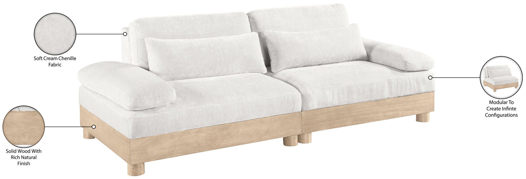 Turin - Chenille Fabric Upholstered Modular Sectional - White