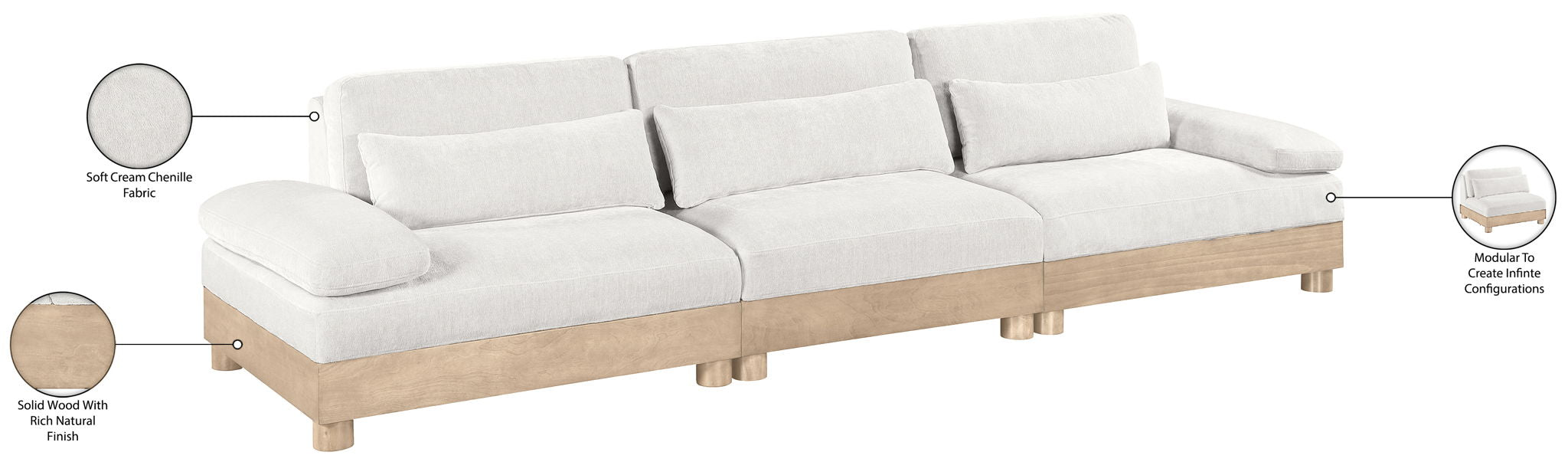 Turin - Chenille Fabric Upholstered Modular Sectional - White