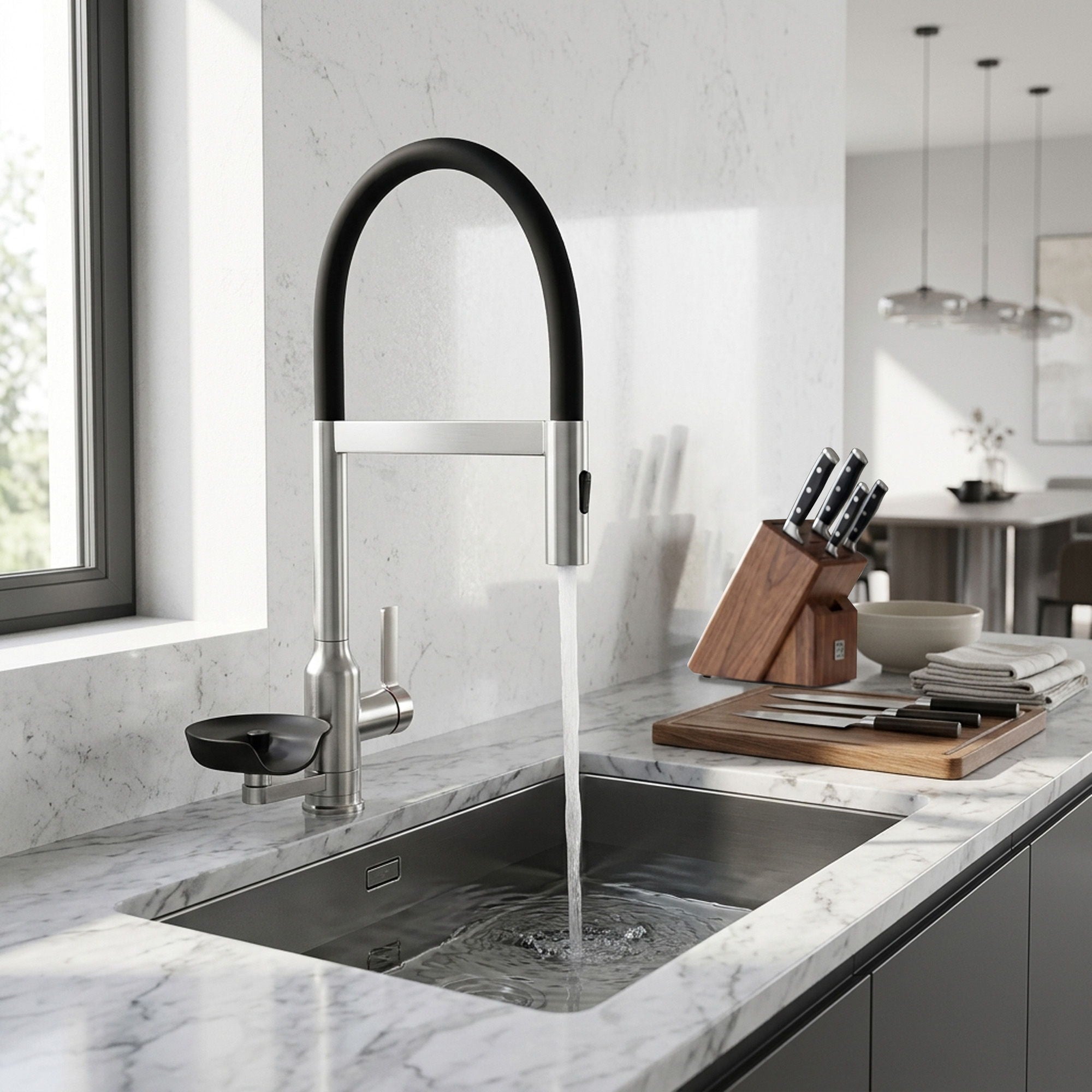 Kitchen Faucet With Magnetic Pull Out Sprayer, 360 Degree Swivel Single Handle High Arc Kitchen Sink Faucet With Glass Rinser - Brushed Nickel