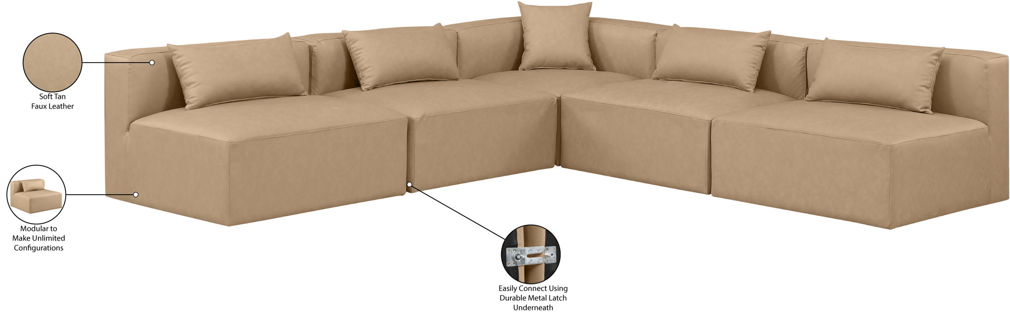 Cube - 5 Piece Modular Corner Armless Sectional - Tan