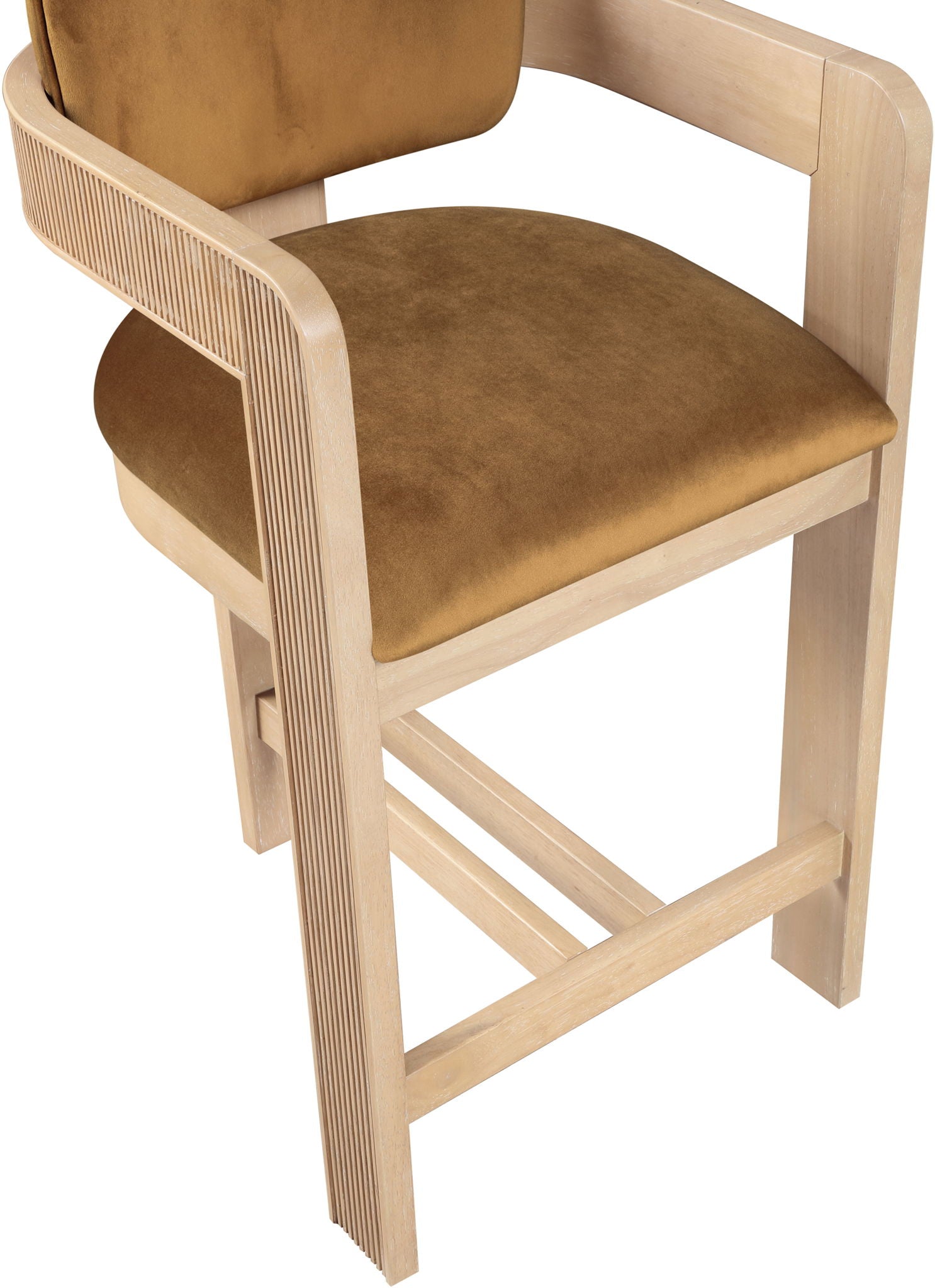 Sacha - Velvet Stool With Natural Base - Saddle