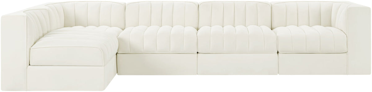 Rummi - Velvet Performance Fabric Upholstered 5 Piece Modular Sectional, L-Shaped (Right)