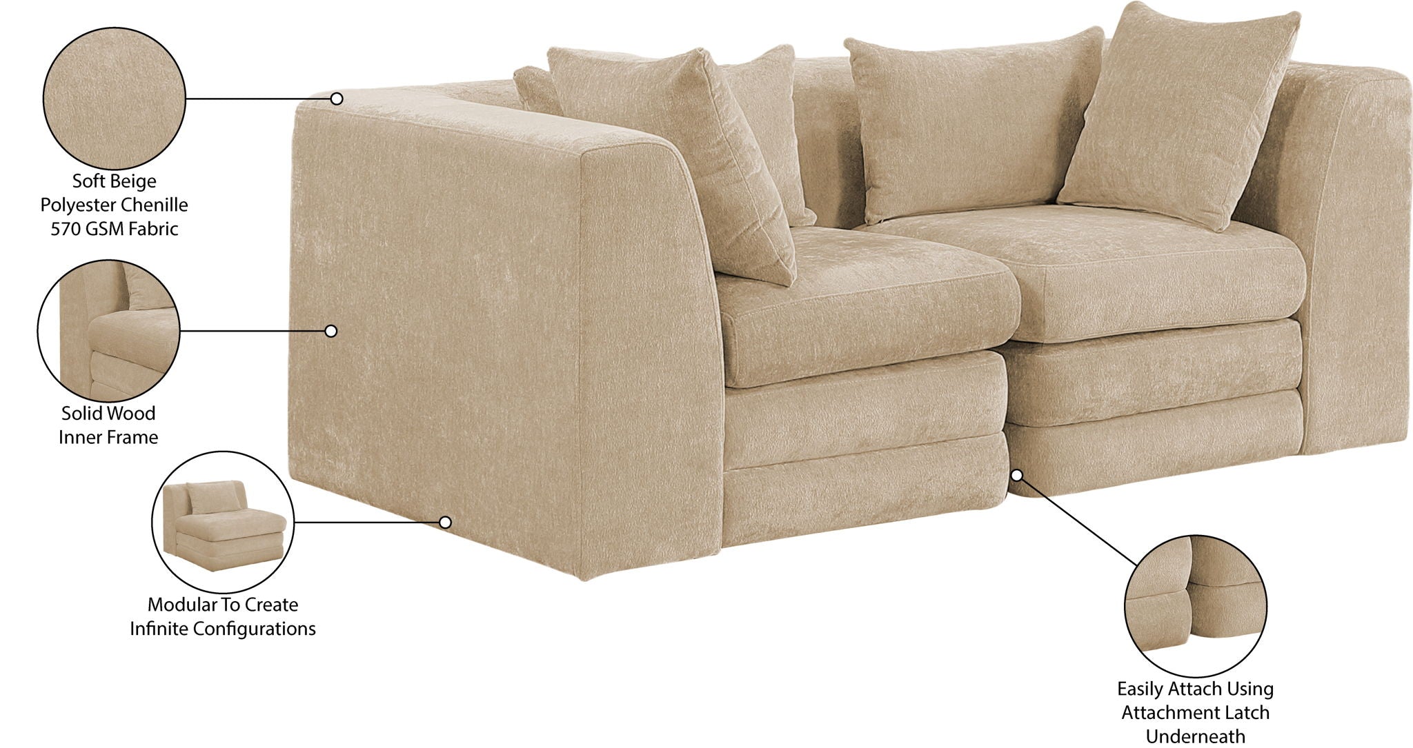 Stellar - 2 Piece 76" Upholstered Modular Loveseat