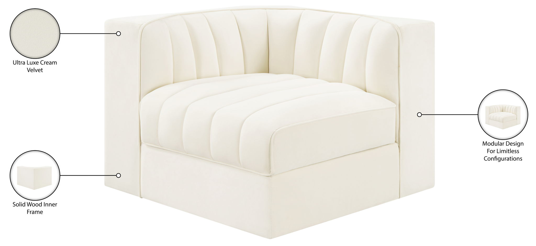 Rummi - Velvet Performance Fabric Upholstered Modular Corner Chair
