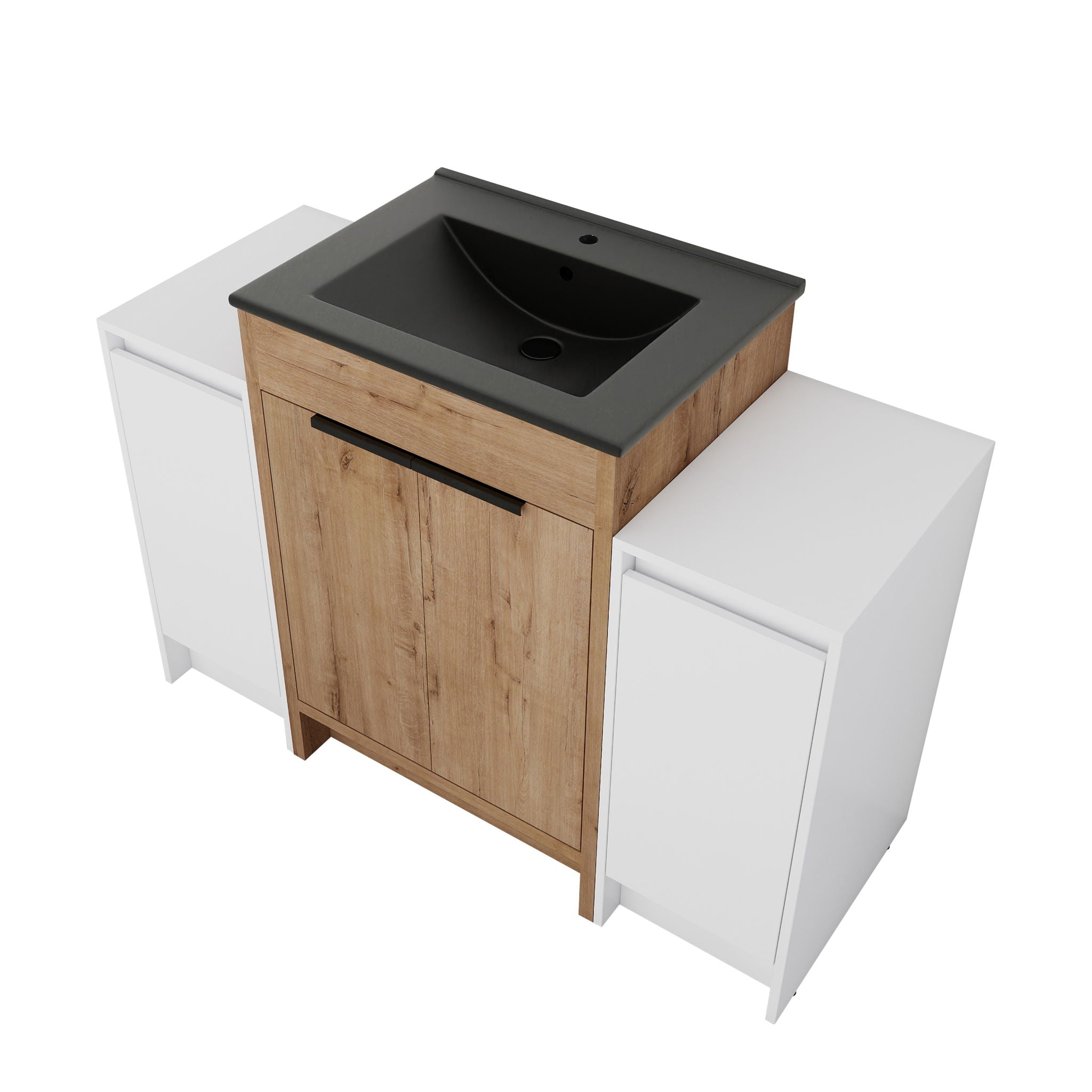 48" Freestanding Bathroom Vanity With Sink And 2 Storage Cabinets, Soft Closing Door - Glossy White / Imitative Oak