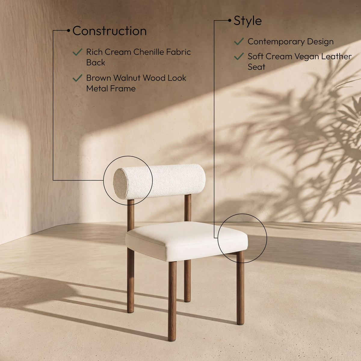 Paramo - Chenille Fabric and Vegan Leather Upholstered Dining Chair