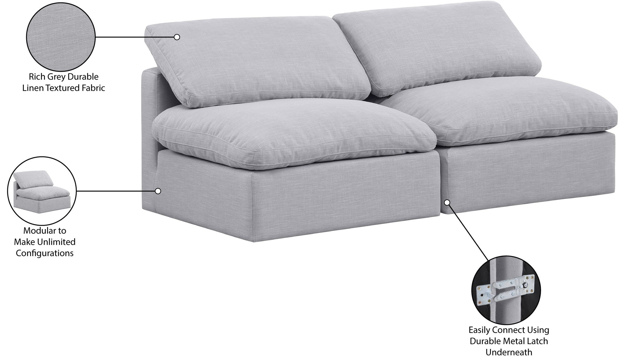 Indulge - Linen 2 Seat Modular Armless Sofa